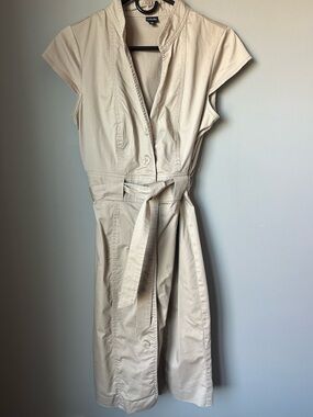 Khaki Womens Button front Casual Dress Safari Midi Coquette belted Cotton Medium